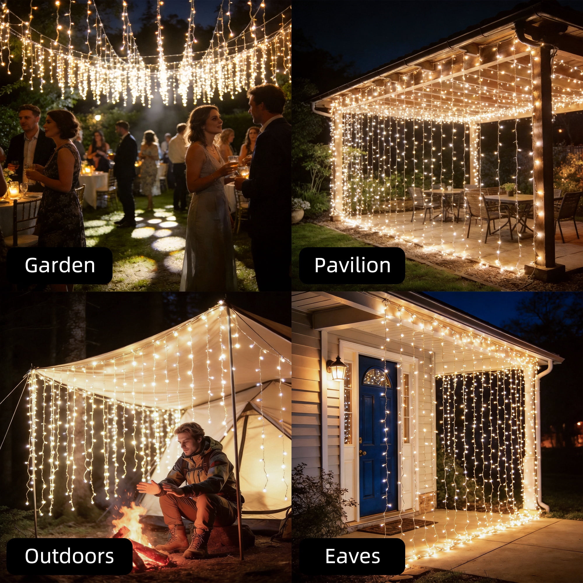 Beatineon 600 LED Curtain Lights, 9.8x9.8Ft, Plug in Window Curtain Lights, Hanging Christmas String Lights for Bedroom Garden Wedding Party Outdoor Indoor Wall Decorations,Warm White