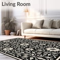 thumbnail image 2 of ODIKA 8'x10' Machine Washable Non-Slip Area Rug, Vintage Botanical Garden Meadow Blossom Arrangement High Traffic Rug with Pad, Black, 517964, 2 of 8