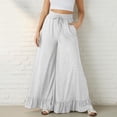 thumbnail image 6 of Wide Leg Pants Woman Summer Elastic High Waisted Palazzo Pants Flowy Drawstring Ruffle Hem Trousers with Pockets, M, 6 of 7