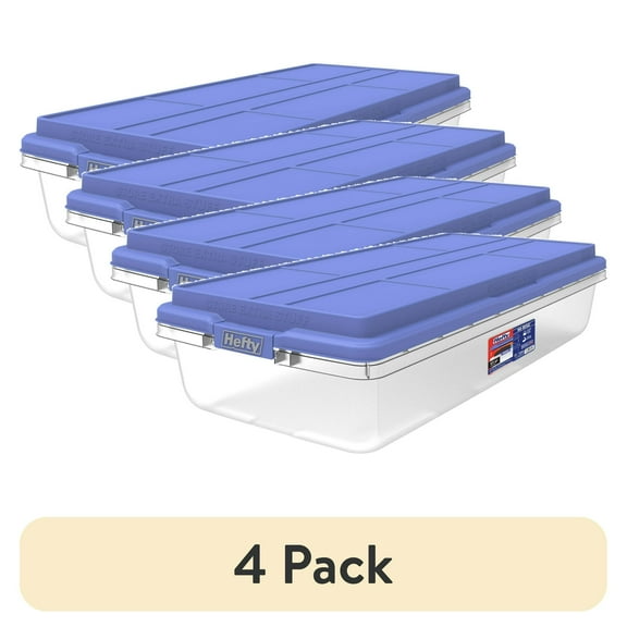 (4 pack) Hefty 63 Quart Clear Latched Storage Bin with Smoke Blue HI-RISE Lid