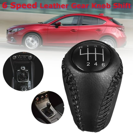6 Speed Leather Gear Stick ShiftKnob Manual Transmission Black For MAZDA 3/5/6 BK CR GH CX-7