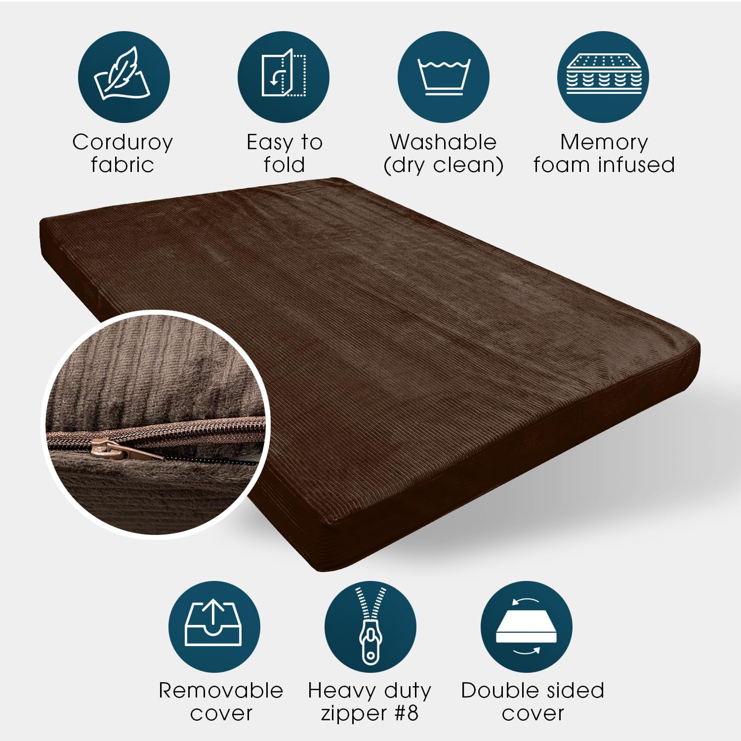 Foamma Memory Foam Futon Mattress, Double-Sided Foldout Couch Futon Mattress - Twin Size (Brown) - Comfortable and Heavy Duty Sofa Bed, Thick Corded Cushion for All (Frame NOT Included)