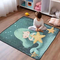 WOBOGO Cute Mermaid Holding Starfish Baby Playmats Extra Large Waterproof Rollable Activity Pads for Toddlers 50×50inch