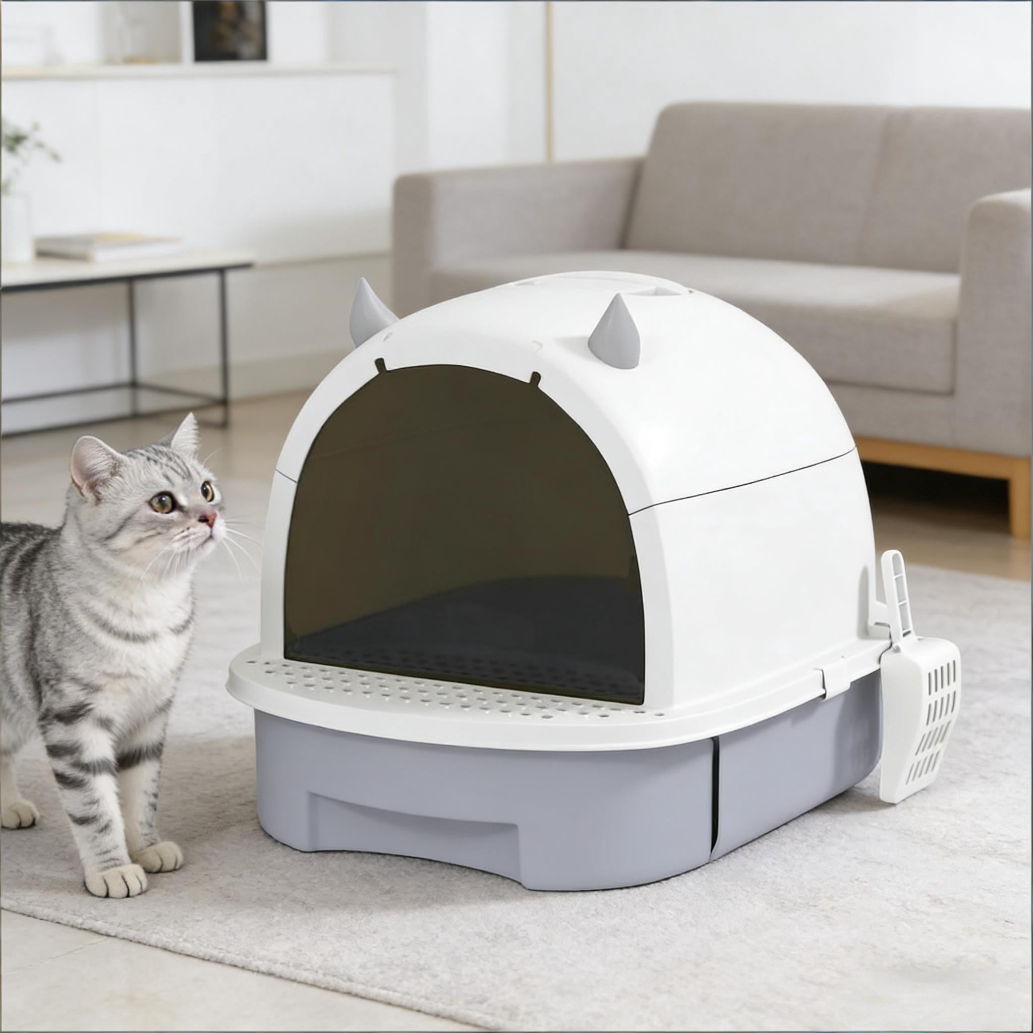 Enclosed Cat Litter Box Easy Clean, Covered Kitty Litter Box with Drawer, Deodorizing Bags, Litter Leakage Pedal & Carrying Handle, No Assembly for Cats Under 10 lbs