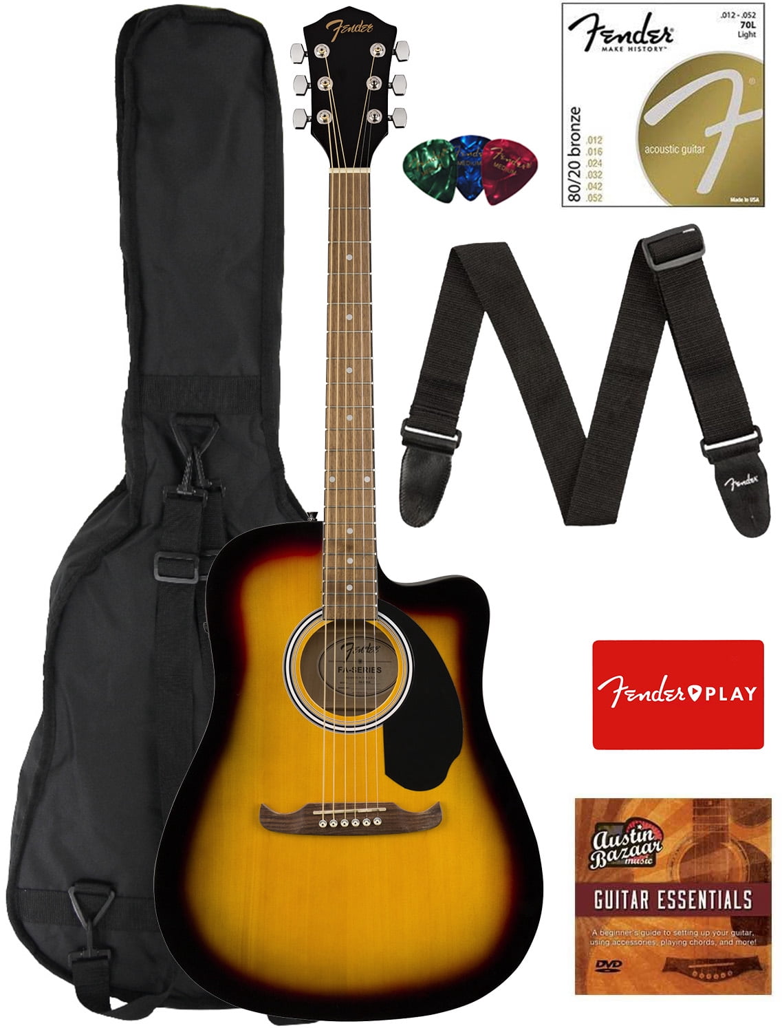 Fender FA125CE Dreadnought Cutaway AcousticElectric Guitar Sunburst
