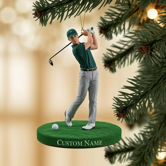 Custom Golf Player Ornament with Name, Personalized Christmas Tree Decoration for Golfer Men, Sports Lover Holiday Gift Idea