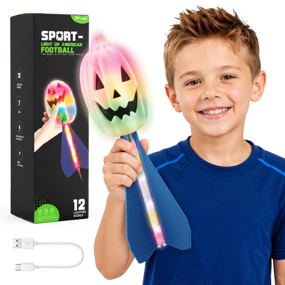 Hope Wood Rechargeable LED Light Up Foam Football Toy, Glow In Dark Game Toy For Kid 8 9 10 11 12 Year Old Boys Girls, Birthday Gift For Little Kids