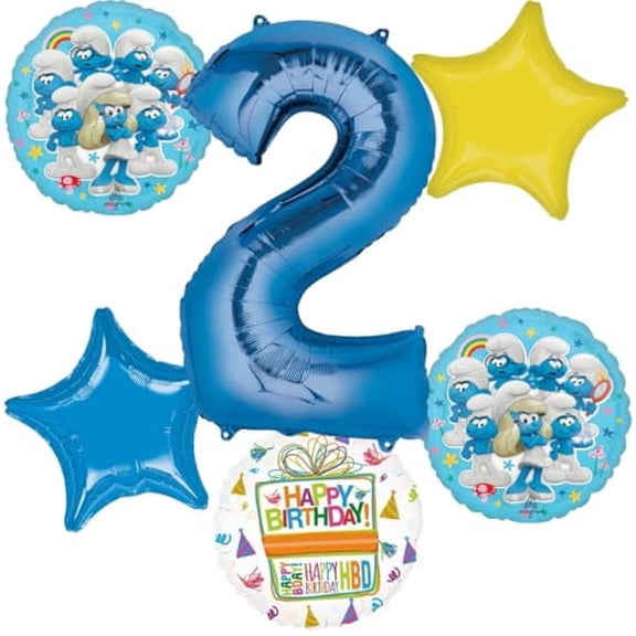Anagram 2nd Birthday Party Supplies Boy Smurfs Theme Balloon Bouquet Decorations