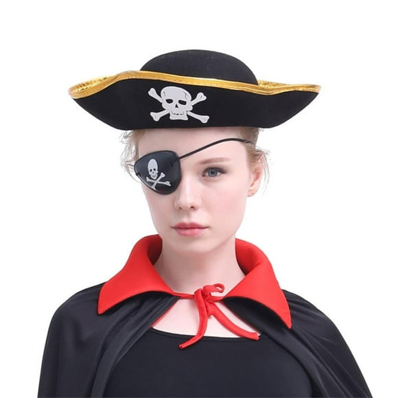 Shengyu Halloween Skeleton Printed Felt Pirate Hat Triangular Cap Carnival Cosplay Pirate Hat
