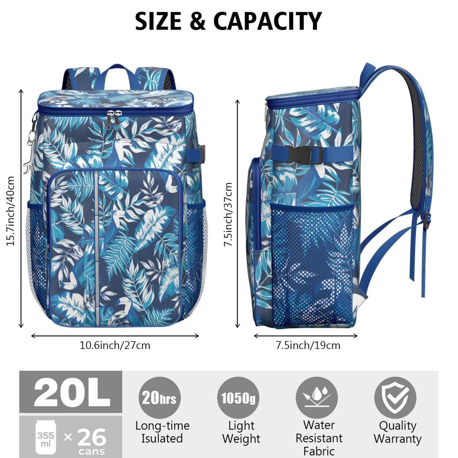 Jungle Leaves Insulated Backpack Cooler, Leak Proof Cooler  display picture 1