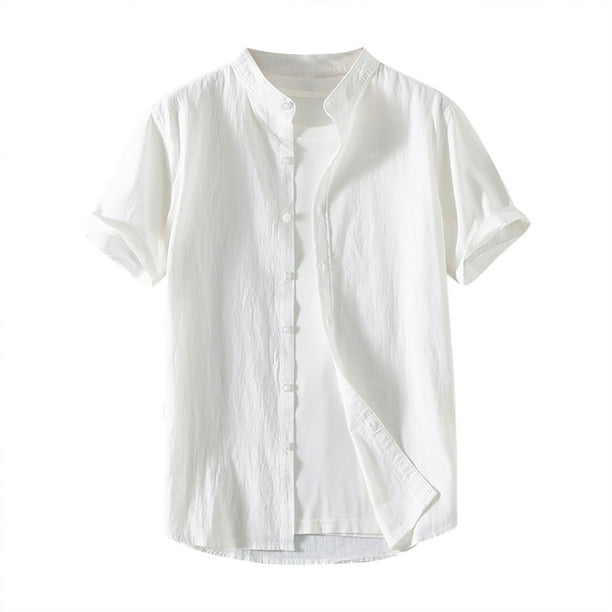 Camisetas de Manga Larga para Hombre Algodón Europa América Estilo Cuello de Soporte Boca Abierta Camisa de Manga Corta, Blusa de Poliéster Unisex
