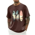 thumbnail image 1 of Ceisia Men's Loose Dropped Shoulder Hawaiian Surfboard Print Short Sleeve T-Shirt Casual Summer Top Brown XXXL Gifts, 1 of 4