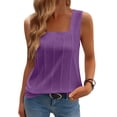thumbnail image 2 of Summer Women's Wide Strap Square Neck Sleeveless Loose Fit Tank Top, Purple L, 2 of 6