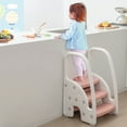 thumbnail image 4 of Gymax Three-Step Stool for Toddlers Children Step up Leaning Helper w/Safety Handles Pink, 4 of 10