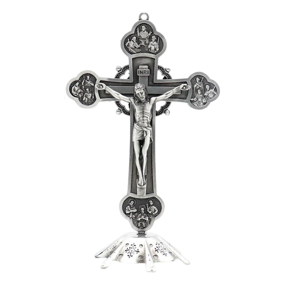 Cruz de pie, crucifijo católico, regalo de Jesús, decoración de escritorio, decoración del hogar, oración Estaño