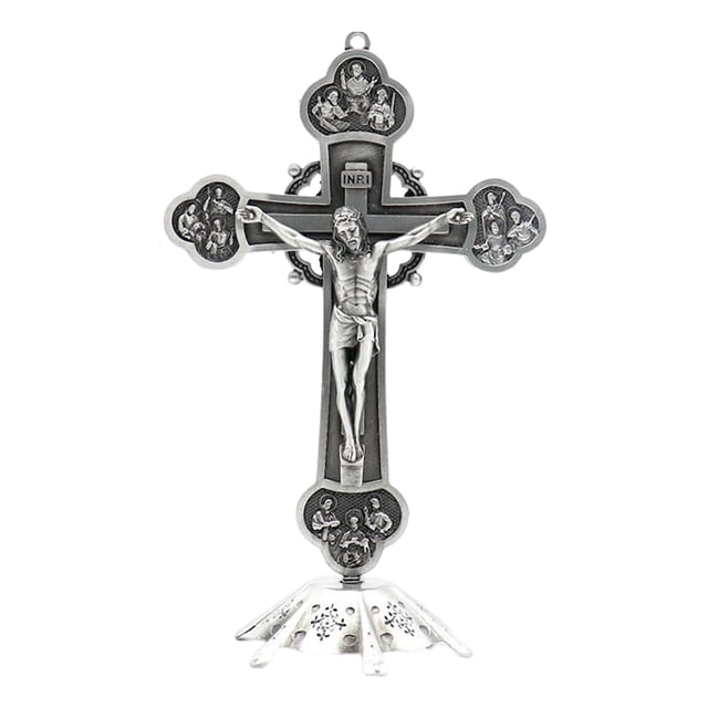 Cruz de pie, crucifijo católico, regalo de Jesús, decoración de escritorio, decoración del hogar, oración Estaño