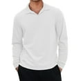 thumbnail image 2 of Hearthz S-4XL Men’s Polo Shirts V-Neck Collared Cotton Long Sleeve Shirt Men Big and Tall Men Plain T Shirts White S, 2 of 7
