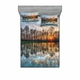 thumbnail image 2 of Landscape Bedding Set with Sheet & Covers, Lake Sunset with the Mirroring Crystal Water and Horizon over Forest Boho, Printed Bedroom Decor 2 Shams, 4 Sizes, Multicolor, by Ambesonne, 2 of 3