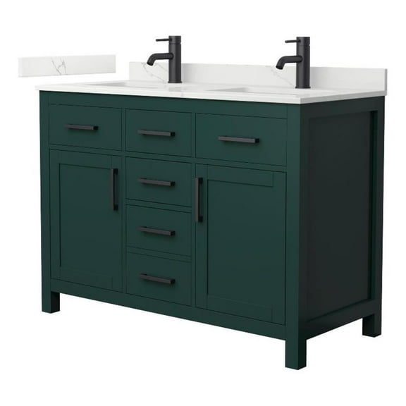 Beckett 48" Green Double Vanity & Giotto Quartz Top (1-Hole) & Black Trim