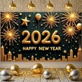 thumbnail image 6 of Gold Theme 2026 Banner Fireworks Design Happy New Year Banner Star Pattern Balloon New Year Banner for New Year Party New Year Eve Celebration Holiday Decoration, 6 of 9