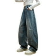 thumbnail image 4 of Cowsor Kids Girls Jeans Washed Elastic Waist Wide Leg Baggy Pants, 4 of 7