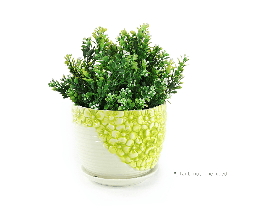 K-Cliffs 6.7" x 5.3"/5.2" x 4.3"/3.8" x 3.2" Round Lime-Yellow Ceramic Planter Pots