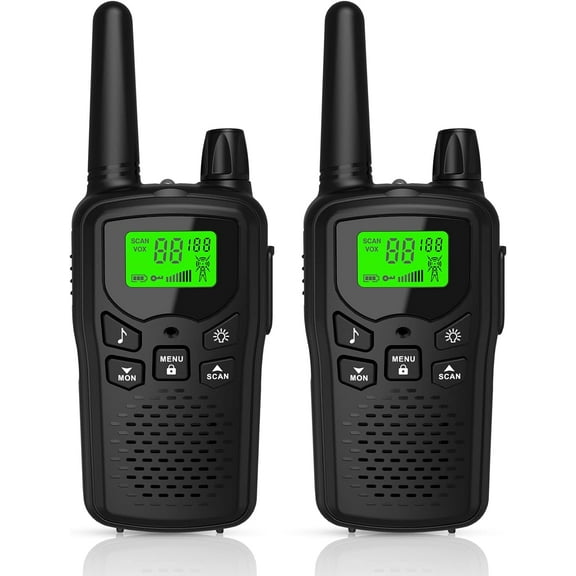 Long Range Walkie Talkies with 22 FRS Channels, Adults with Lamp, VOX, LCD Display for Outdoor Activities - Black