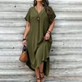 thumbnail image 4 of Women's Spring/Summer Casual V Neck Solid Color Loose Fit Plus Size Dress Womens plus Size Dinner Dresses Skater Dresses for Women plus Sizes Short plus Size Dress 2x Dress for Women plus Size plus, 4 of 5
