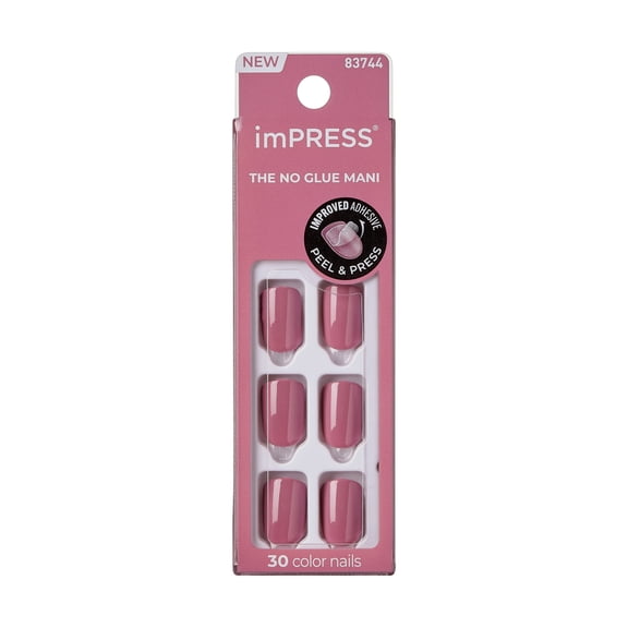 Impress Color Press On Nails, No Glue Needed, Pink, Short Squoval, 30 Ct.