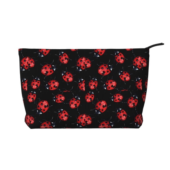 Picia Beautiful Red Ladybug Printed Cosmetic Bags for Women Makeup Bag Large Capacity Purse Travel Toiletry Zipper Storage Pouch Make up Brushes Organizer for Gifts