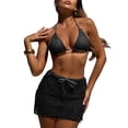 thumbnail image 4 of GEWSEY Women's 3 Piece Swimsuits Halter Triangle Crochet Bikini Sets with Cover Up Skirt (Black, M), 4 of 9