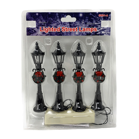 Christmas Village Lamp Post Christmas Village Collection Accessory, Set of 4 LED Lighted Lamps with Wreaths, 5-Inch ()