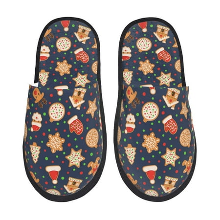 Balery Holiday Gingerbreads Slient Indoor Furry Fleece Comfort House Shoes Soft Non-Slip Home Shoes Cotton slippers House Slippers-- Large