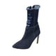 thumbnail image 2 of Botas de tacón alto con cremallera lateral de mezclilla elástica desgastada sexy de color sólido para mujer Wmkox8yii hfjk1830, 2 of 5