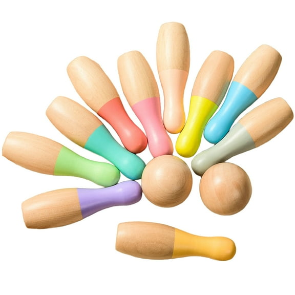 BEACENOV Wooden Bowling Set for Kids, Indoor and Outdoor Sports Games Toys for Kids Ages 3 4 5 6 7 Years Old