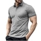 thumbnail image 2 of Playera Elvqul para Hombre Manga Corta Playa Gym Solapa Gris Algodón de Color Sólido Abotonada, 2 of 5
