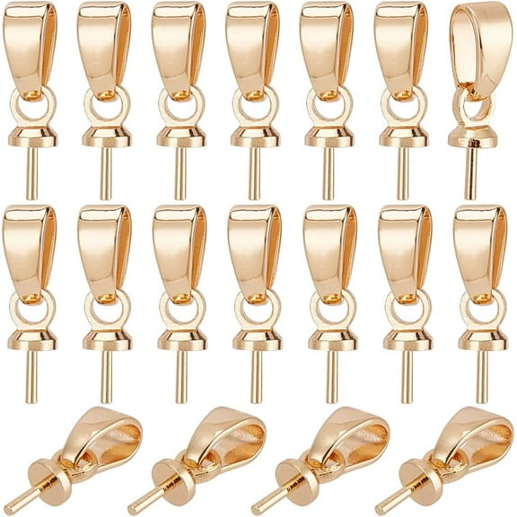 44Pcs/Box Eye Pin Peg Bail 18K Gold Plated Brass Eye Pin Pinch Bails Pearls Cup Charm Connectors Findings Half Drilled Jewelry Earring Making Crafts Gift for Women Christmas Birthday 15mm
