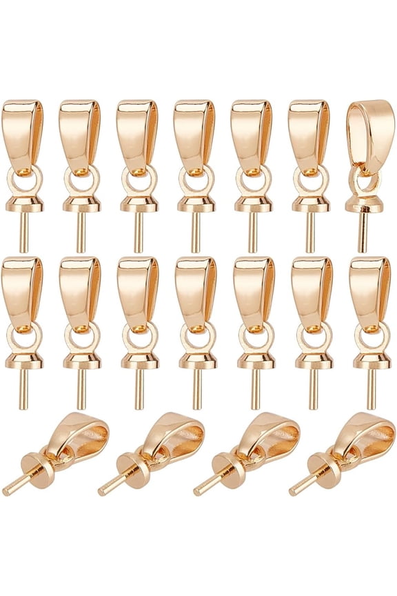 44Pcs/Box Eye Pin Peg Bail 18K Gold Plated Brass Eye Pin Pinch Bails Pearls Cup Charm Connectors Findings Half Drilled Jewelry Earring Making Crafts Gift for Women Christmas Birthday 15mm