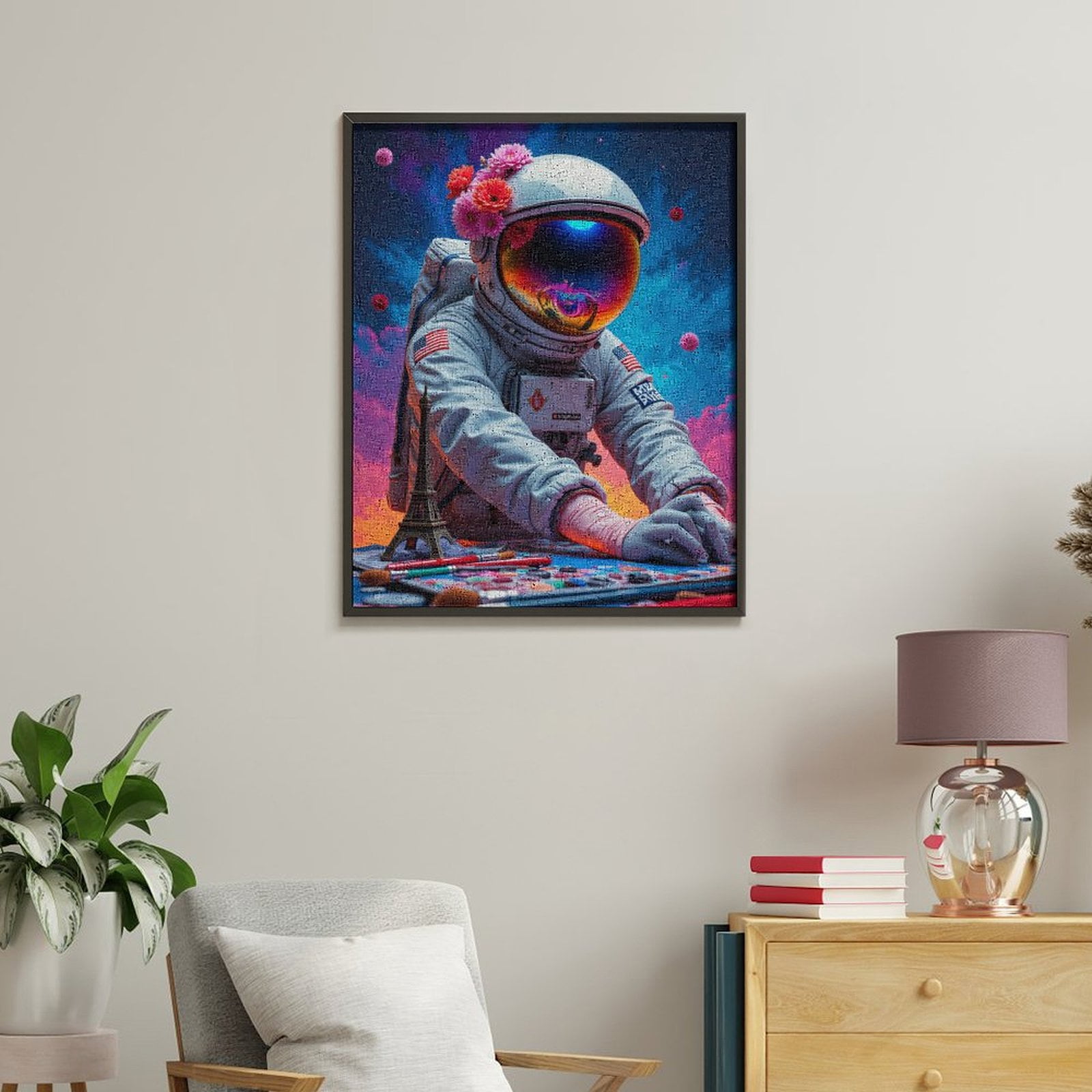 Paint by Numbers Kit for Adults, Astronaut Flowers Space Art Eiffel Tower Paint by Numbers, Easy Paint by Numbers Kit for Adults Beginner, DIY Adult Paint by Number Kits on Canvas, Home Decor