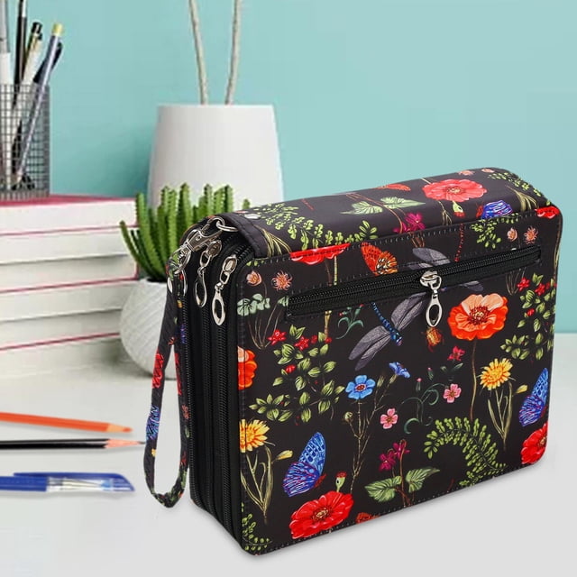 Bolsa de acuarela, organizador de bolígrafos, bolsa portátil de 120 ranuras, almacenamiento de tres capas, portalápices de tela, estuche de lápices de negro BLESIY Estuche