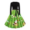 thumbnail image 2 of Robes Formelles pour Femmes 2023 Robe Tendance à Col Rond Manches Longues Patchwork Joyeux Noël Imprimée Grande Robe Cadeaux de Noël pour Adolescentes en Liquidation, 2 of 4