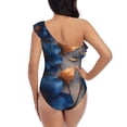 thumbnail image 5 of Sikiie Elegant Blue Gold Blooms Print Women One Piece Swimsuits Tummy Control One Shoulder Bathing Suits Ruffle Swimwear, From S to XXL-X-Large, 5 of 6