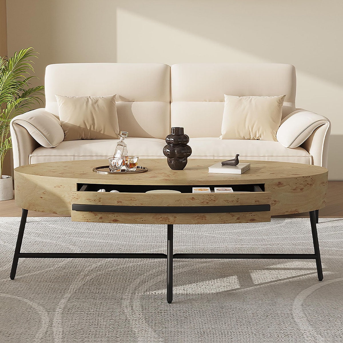 Danolapsi Oval Coffee Table with Drawer Mid-Century Modern Center