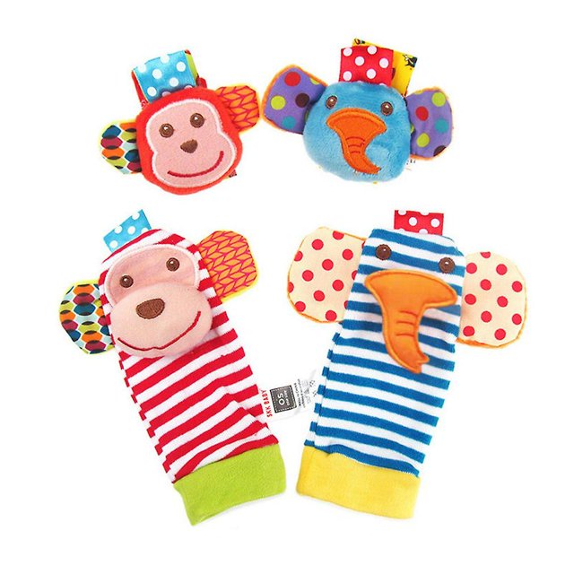 Calcetines infantiles Coolmade, juguetes, sonajeros de muñeca y sonajeros para pies, calcetines con buscador de mono y elefante, conjunto de juguetes, calcetines de algodón orgánico LingWen 8390611014155