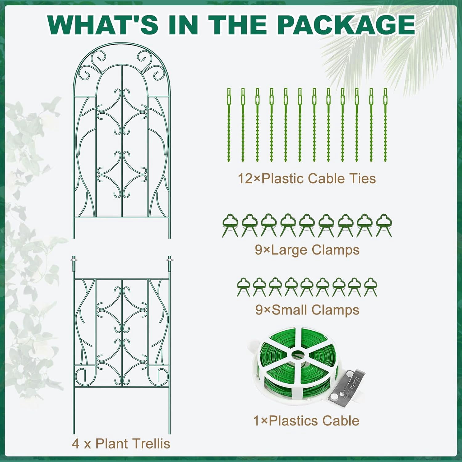 Slsy 4 Pack Metal Garden Trellis for Cllimbing Plants Outdoor, Flowers Tomato Cucumber Rose Vines Vegetable, Metal Coated Rustproof Garden Trellis for Patio, 60" x 16"