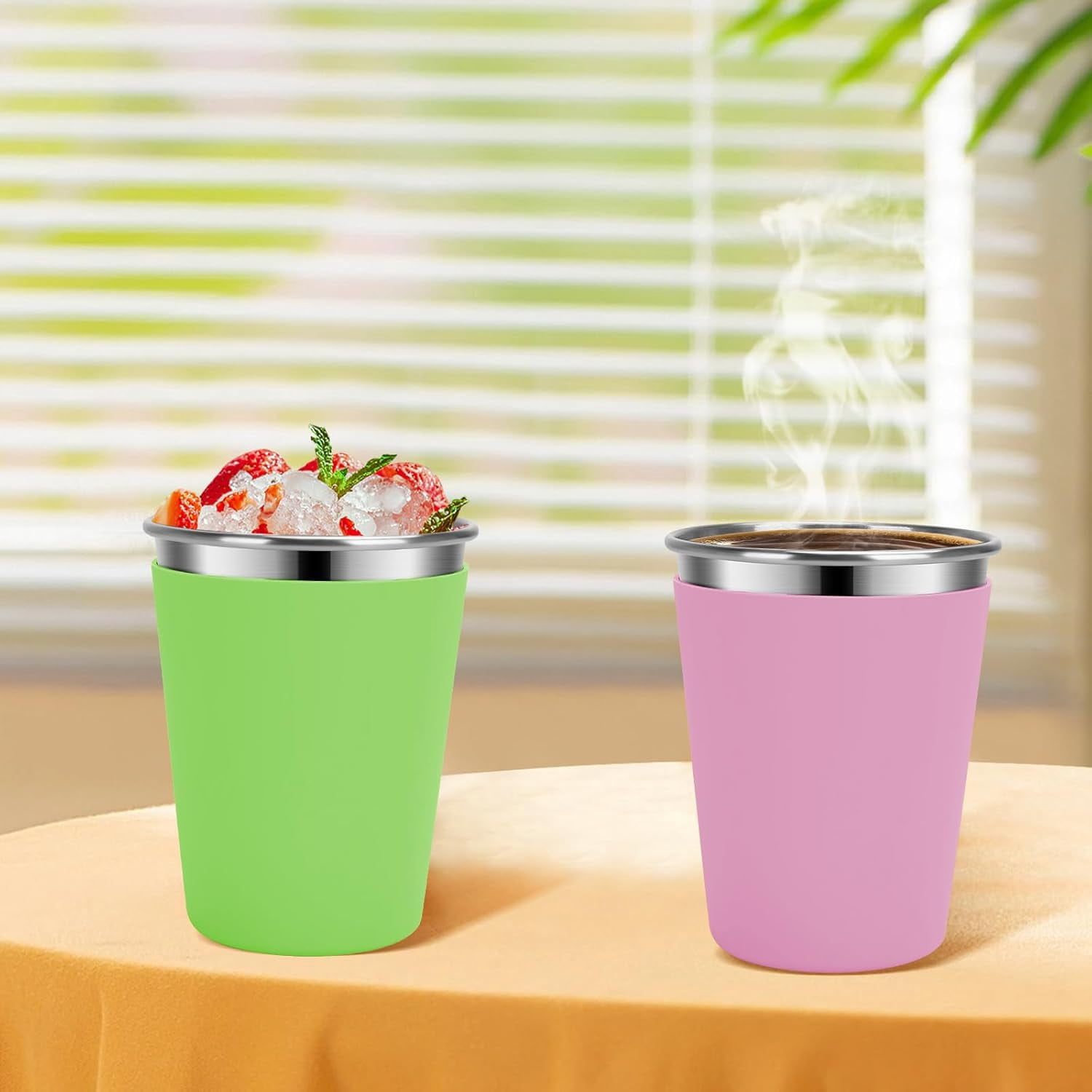 Kids Cups with Straws and Lids, 5 Pack 12oz Spill Proof Toddlers Straw Cup with Lid, Stainless Steel Kids Cups with Lids for School, Outdoor, Multicolor