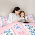 thumbnail image 4 of Homewish Pink Blue Ribbon Bedding Comforter Set for Girl, Vintage Boho Flower King Bedding Sets, Cartoon Bow Theme Reversible Bed Sheets, Breathable Home Decor, 4 of 7