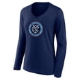 thumbnail image 2 of Women's Navy New York City FC Official Logo Long Sleeve V-Neck T-Shirt, 2 of 3