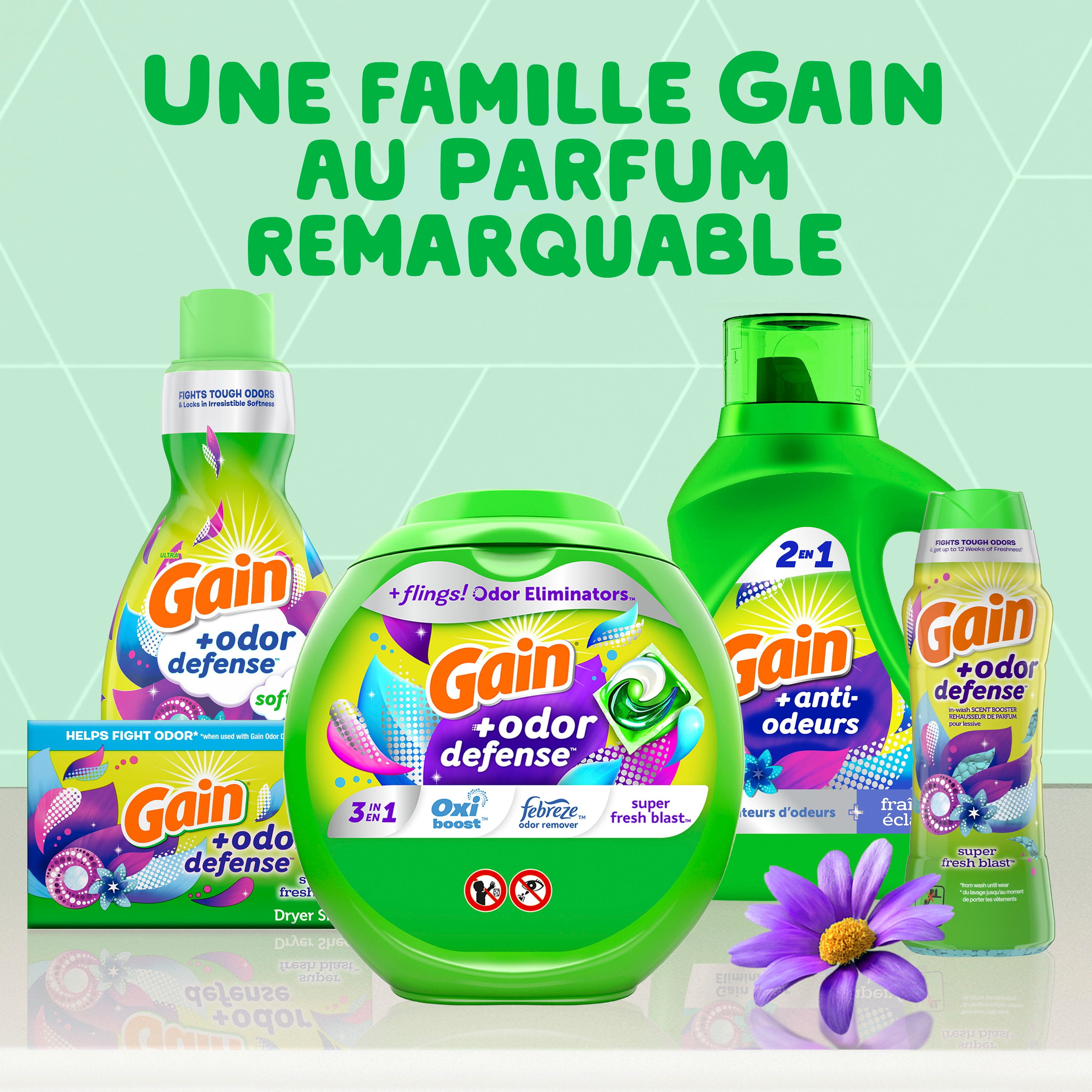 Gain Odour Defense Liquid Laundry Detergent, Super Fresh Blast Scent, 4.2 L, 100 loads, 2 in 1, Laundry Detergent Liquid Soap, HE compatible