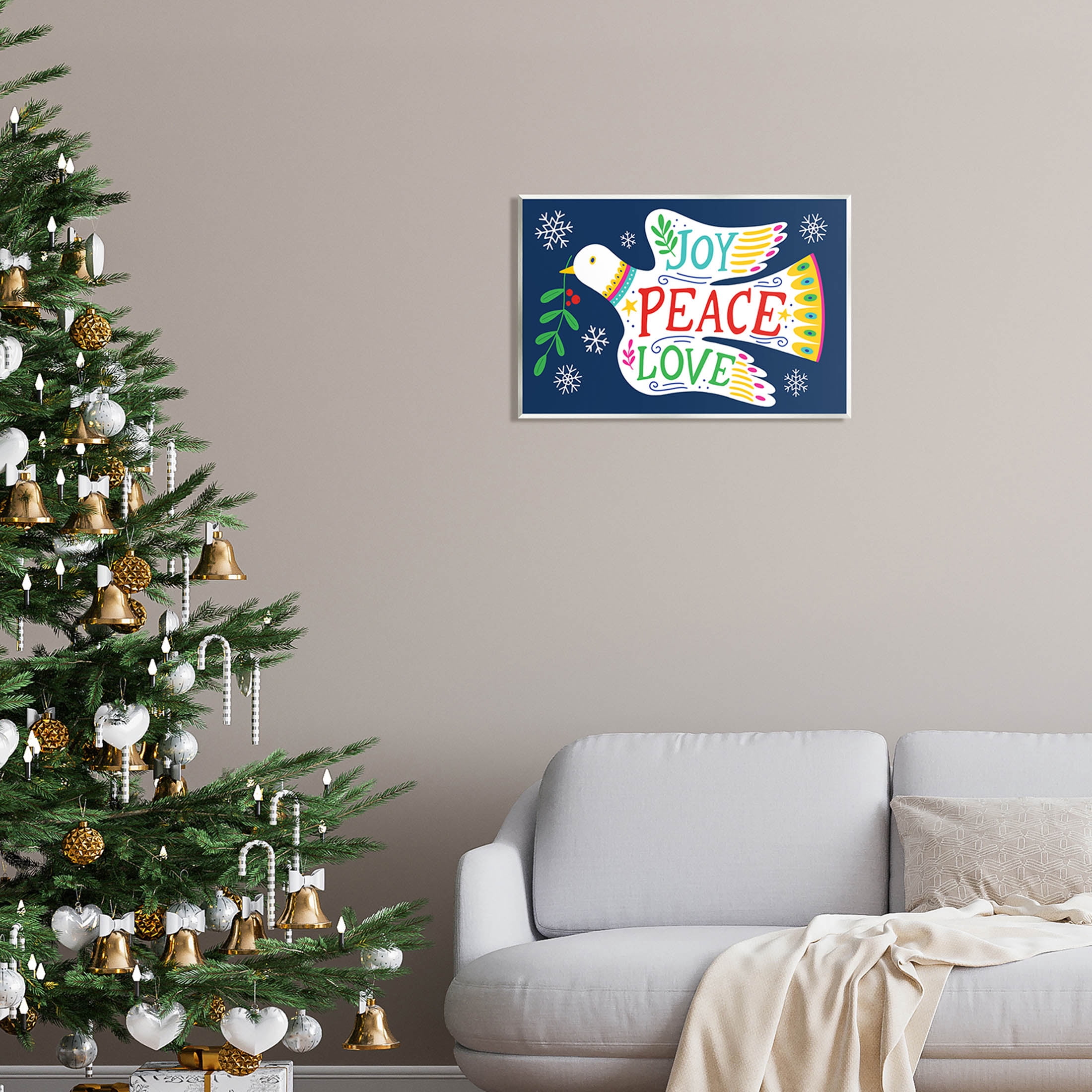 Joy Peace Love Dove Holly Sprig Holiday Graphic Art Unframed Art Print Wall Art